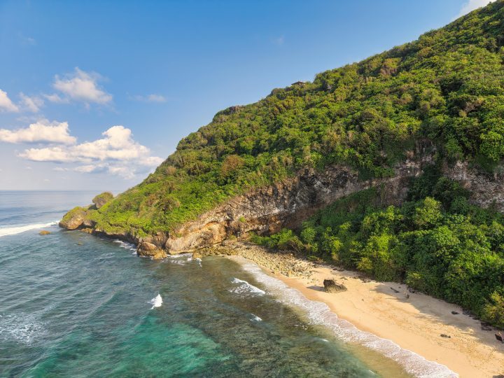 Aerial view of scenic beach in bali indonesia