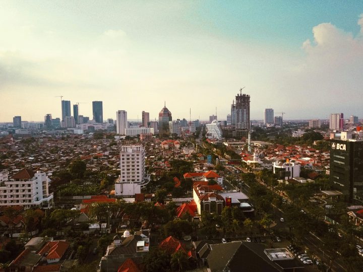 Aerial view of surabaya skyline in east java
